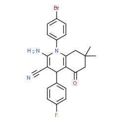 2-amino-1-(4-bromophenyl)-4-(4-fluorophenyl)-7,7-dimethyl-5-oxo-1,4,5,6,7,8-hexahydro-3-quinolinecarbonitrile structure