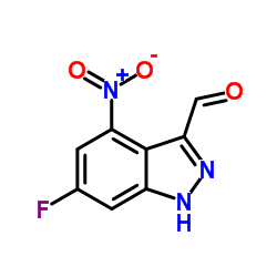 6-FLUORO-4-NITRO-3-(1H)INDAZOLE CARBOXALDEHYDE结构式