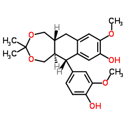 (5aR,6S,11aR)-1,5,5a,6,11,11a-六氢-6-(4-羟基-3-甲氧基苯基)-9-甲氧基-3,3-二甲基萘并[2,3-e][1,3]二氧杂环庚-8-醇结构式