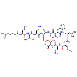 6-Methylheptanoyl-L-A2bu-L-Thr-L-A2bu-cyclo(L-A2bu*-L-A2bu-D-Phe-L-Leu-L-A2bu-L-A2bu-L-Thr-)结构式