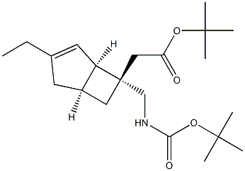 tert-butyl [(1R,5S,6S)-6-(tert-butoxycarbonylamino)methyl-3-ethylbicyclo[3.2.0]hept-3-en-6-yl]acetate结构式