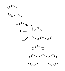 (6R)-3-formyl-8-oxo-7t-(2-phenyl-acetylamino)-(6rH)-5-thia-1-aza-bicyclo[4.2.0]oct-2-ene-2-carboxylic acid benzhydryl ester结构式