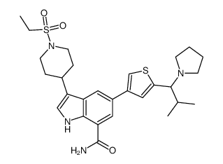 3-[1-(ethylsulfonyl)-4-piperidinyl]-5-{5-[2-methyl-1-(1-pyrrolidinyl)propyl]-3-thienyl}-1H-indole-7-carboxamide Structure