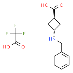 trans-3-[(phenylmethyl)amino]cyclobutanecarboxylic acid tfa (1:1) structure