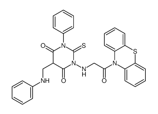 5-(anilinomethyl)-1-[(2-oxo-2-phenothiazin-10-ylethyl)amino]-3-phenyl-2-sulfanylidene-1,3-diazinane-4,6-dione结构式