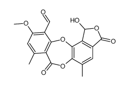 1,3-dihydro-1-hydroxy-10-methoxy-5,8-dimethyl-3,7-dioxo-7H-isobenzofuro[4,5-b][1,4]benzodioxepin-11-carbaldehyde结构式