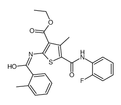 ethyl 5-[(2-fluorophenyl)carbamoyl]-4-methyl-2-[(2-methylbenzoyl)amino]thiophene-3-carboxylate结构式