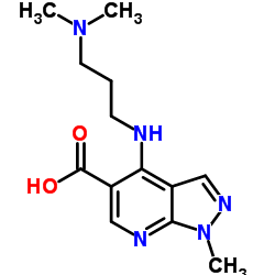 4-{[3-(Dimethylamino)propyl]amino}-1-methyl-1H-pyrazolo[3,4-b]pyridine-5-carboxylic acid结构式