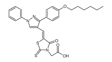 3-Thiazolidineacetic acid, 5-[[3-[4-(hexyloxy)phenyl]-1-phenyl-1H-pyrazol-4-yl]methylene]-4-oxo-2-thioxo Structure