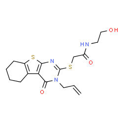 2-((3-allyl-4-oxo-3,4,5,6,7,8-hexahydrobenzo[4,5]thieno[2,3-d]pyrimidin-2-yl)thio)-N-(2-hydroxyethyl)acetamide structure