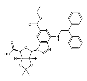 (3aS,4S,6R,6aR)-6-(6-((2,2-diphenylethyl)amino)-2-(ethoxycarbonyl)-9H-purin-9-yl)-2,2-dimethyltetrahydrofuro[3,4-d][1,3]dioxole-4-carboxylic acid Structure