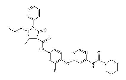 1-Piperidinecarboxamide, N-[6-[4-[[(2,3-dihydro-5-methyl-3-oxo-2-phenyl-1-propyl-1H-pyrazol-4-yl)carbonyl]amino]-2-fluorophenoxy]-4-pyrimidinyl]结构式