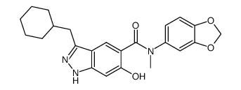 5-[N-(benzo-1,3-dioxol-5-yl)-N-methylaminocarbonyl]-3-cyclohexylmethyl-6-hydroxy-1H-indazole Structure