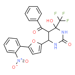 4-hydroxy-6-[5-(2-nitrophenyl)furan-2-yl]-5-(phenylcarbonyl)-4-(trifluoromethyl)tetrahydropyrimidin-2(1H)-one结构式