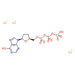 Triphosphoric acid, [(2S,5R)-tetrahydro-5-(6-hydroxy-9H-purin-9-yl)-2-furanyl]methyl ester, sodium salt (1:3) Structure