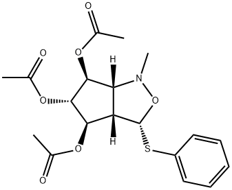 1H-Cyclopentcisoxazole-4,5,6-triol, hexahydro-1-methyl-3-(phenylthio)-, triacetate (ester), 3R-(3.alpha.,3a.beta.,4.beta.,5.alpha.,6.beta.,6a.beta.)-结构式