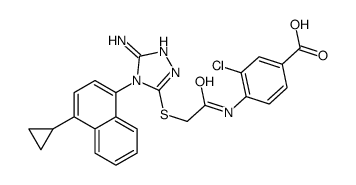 4-[[2-[[5-氨基-4-(4-环丙基-1-萘)-4H-1,2,4-噻唑-3-基]硫代]乙酰基]氨基]-3-氯苯甲酸结构式