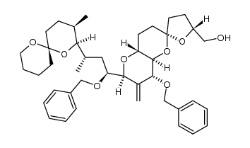 ((2R,4a'R,5R,6'S,8'R,8a'R)-8'-(benzyloxy)-6'-((1S,3S)-1-(benzyloxy)-3-((2S,3R,6S)-3-methyl-1,7-dioxaspiro[5.5]undecan-2-yl)butyl)-7'-methyleneoctahydro-3H,3'H-spiro[furan-2,2'-pyrano[3,2-b]pyran]-5-yl)methanol structure