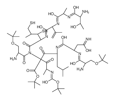 t-butyloxycarbonyl-cyclo(cysteinyl-t-butylseryl-asparaginyl-leucyl-t-butylseryl-t-butylthreonyl-cysteinyl)-valyl-leucyl-glycine结构式