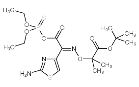 O-(2-(2-氨基噻唑-4-基)-2-((1-叔丁氧羰基-1-甲基乙氧基)亚氨基)乙酰基) O’,O’’-二乙基硫代磷酸酯结构式