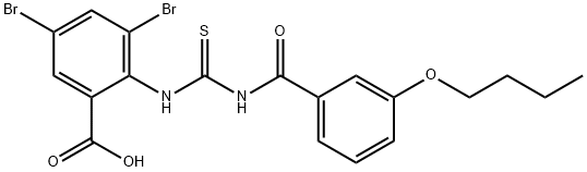 3,5-dibromo-2-[[[(3-butoxybenzoyl)amino]thioxomethyl]amino]-benzoic acid结构式