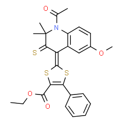 ethyl 2-(1-acetyl-6-methoxy-2,2-dimethyl-3-thioxo-2,3-dihydro-4(1H)-quinolinylidene)-5-phenyl-1,3-dithiole-4-carboxylate结构式