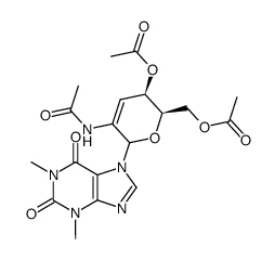 7-(2-acetamido-4,6-di-O-acetyl-2,3-dideoxy-D-threo-hex-2-enopyranosyl)theophylline Structure