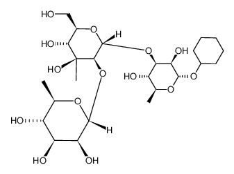 cyclohexyl (α-D-rhamnopyranosyl)-(1->2)-(3-C-methyl-α-D-manno-hexopyranosyl)-(1->3)-α-L-rhamnopyranoside Structure