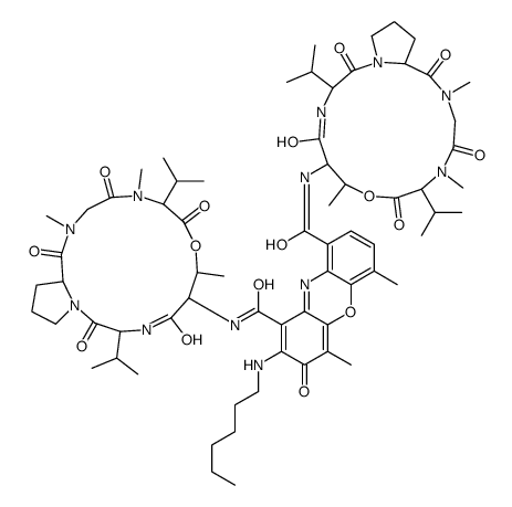 2-(hexylamino)-4,6-dimethyl-3-oxo-1-N,9-N-bis[7,11,14-trimethyl-2,5,9,12,15-pentaoxo-3,10-di(propan-2-yl)-8-oxa-1,4,11,14-tetrazabicyclo[14.3.0]nonadecan-6-yl]phenoxazine-1,9-dicarboxamide结构式