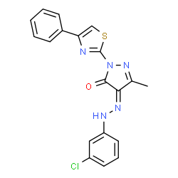 4-[(3-chlorophenyl)hydrazono]-5-methyl-2-(4-phenyl-1,3-thiazol-2-yl)-2,4-dihydro-3H-pyrazol-3-one structure