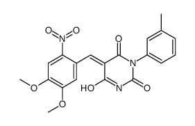 (5E)-5-(4,5-Dimethoxy-2-nitrobenzylidene)-1-(3-methylphenyl)-2,4, 6(1H,3H,5H)-pyrimidinetrione Structure